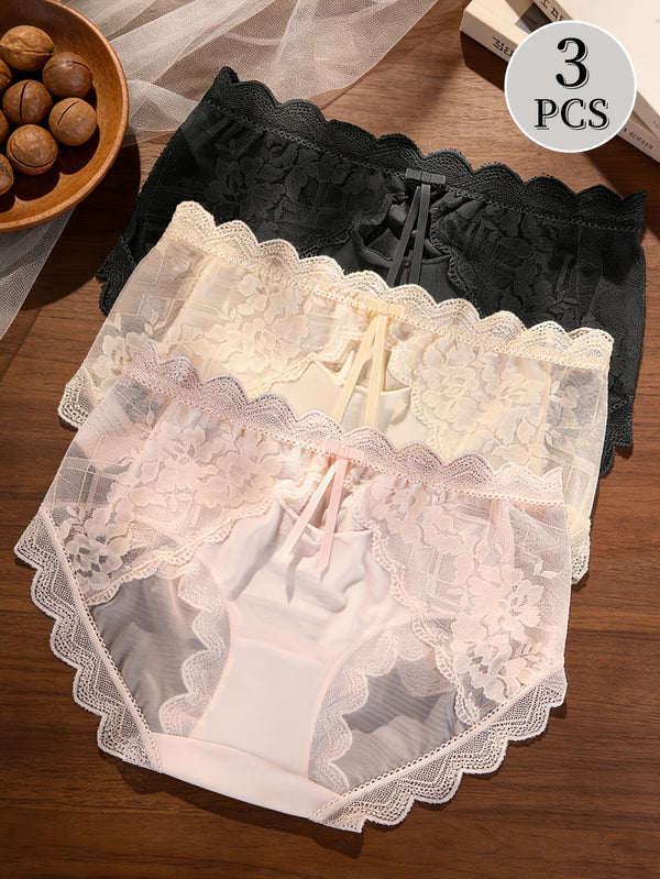 Women’s Seamless Floral Lace Bikini Panty | Soft Stretchable Low Waist Brief | Premium Comfortable Lingerie for Women(PACK OF 3)