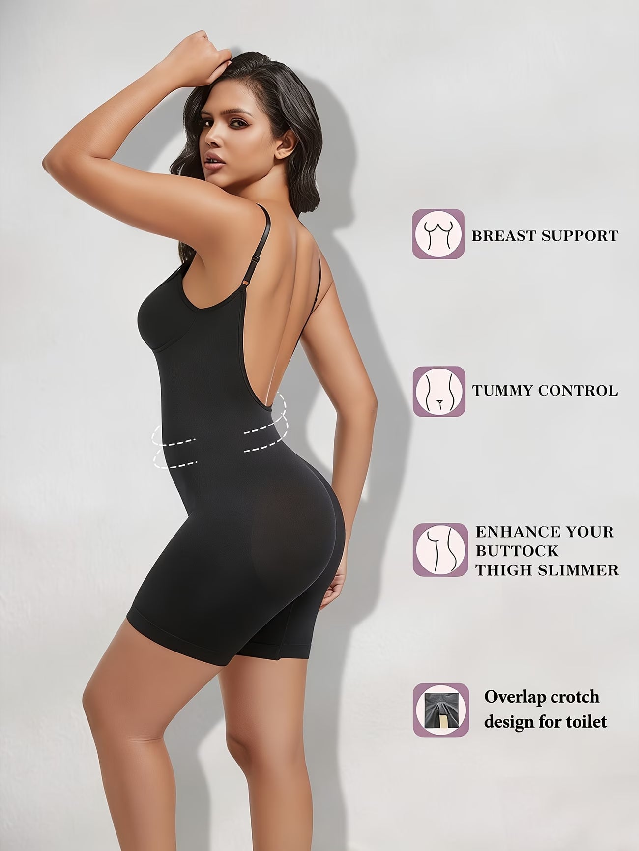 Boxer Brief Style Bodysuit, Seamless Tummy Control, Butt Lifting, Backless, Figure-Hugging Bodysuit