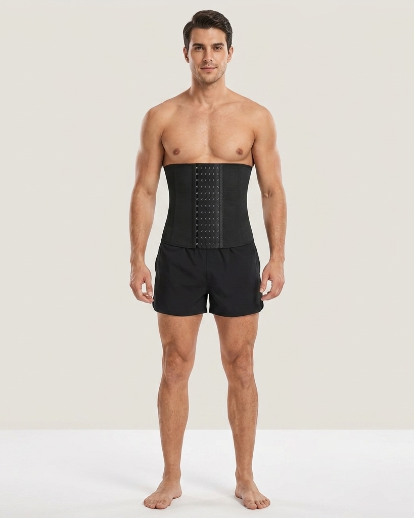 Men’s Waist Trainer & Sweat Belt for Weight Loss – Adjustable Neoprene Compression Shaper with Hook-and-Eye Closures for Workout and Core Support (Black)