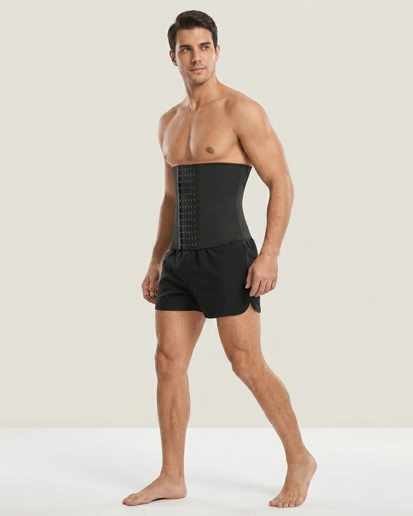 Men’s Waist Trainer & Sweat Belt for Weight Loss – Adjustable Neoprene Compression Shaper with Hook-and-Eye Closures for Workout and Core Support (Black)