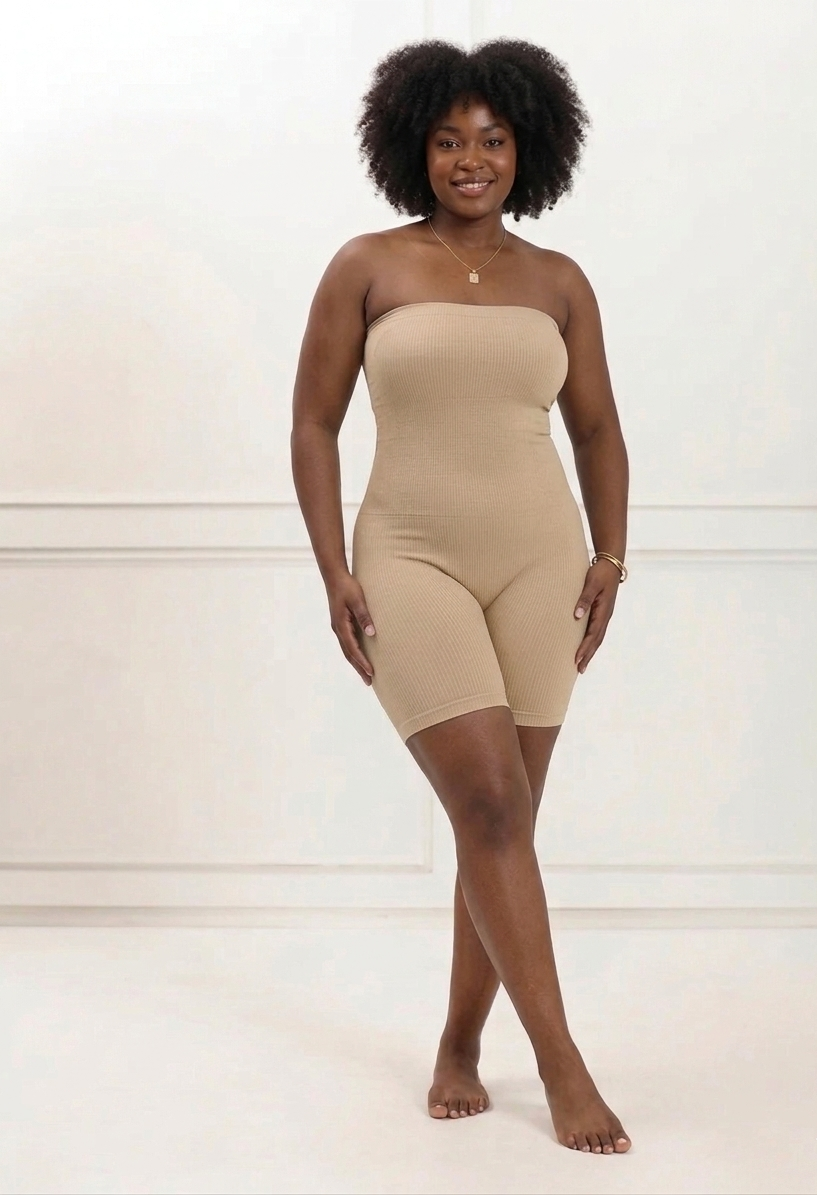 Women Strapless Full Body Shapewear Bodysuit – High Waist Tummy Control Slimming Shorts for Waist, Belly & Thigh Shaping