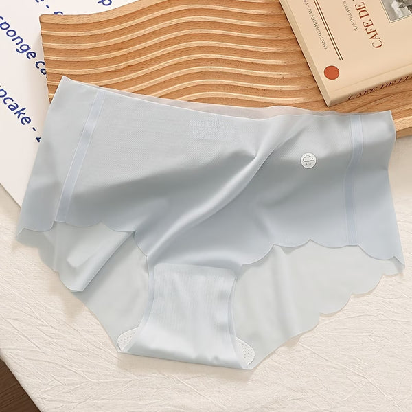 Women’s Seamless Ice Silk Panty | No Visible Panty Line Brief | Soft Stretchable Mid Waist Underwear | Breathable Comfortable Everyday Innerwear(PACK OF 4)
